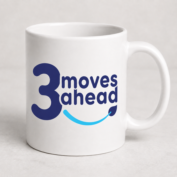 Mug with the 3 Moves Ahead wordmark